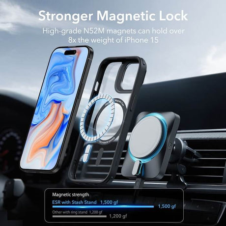 Magsafe Калъф за iPhone 15, ESR Classic Hybrid Kickstand Magnetic Case, Черен (5)