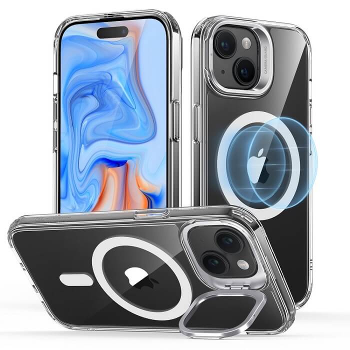Magsafe Калъф за iPhone 15 Plus, ESR Classic Hybrid Kickstand Magnetic Case, Прозрачен
