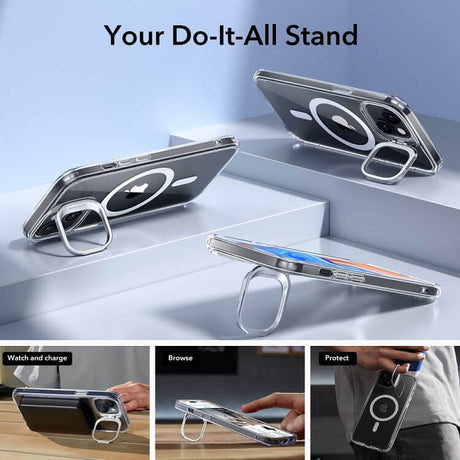 Magsafe Калъф за iPhone 15, ESR Classic Hybrid Kickstand Magnetic Case, Прозрачен (5)