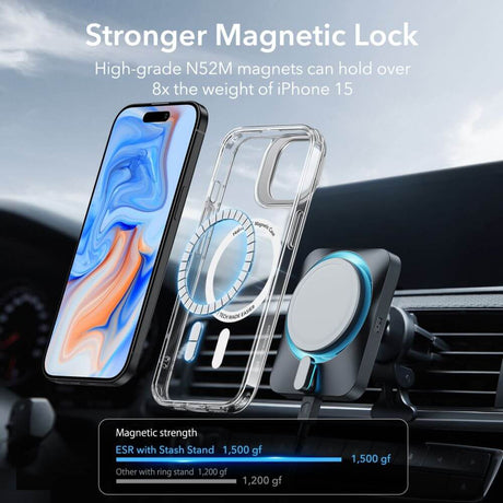 Magsafe Калъф за iPhone 15, ESR Classic Hybrid Kickstand Magnetic Case, Прозрачен (4)