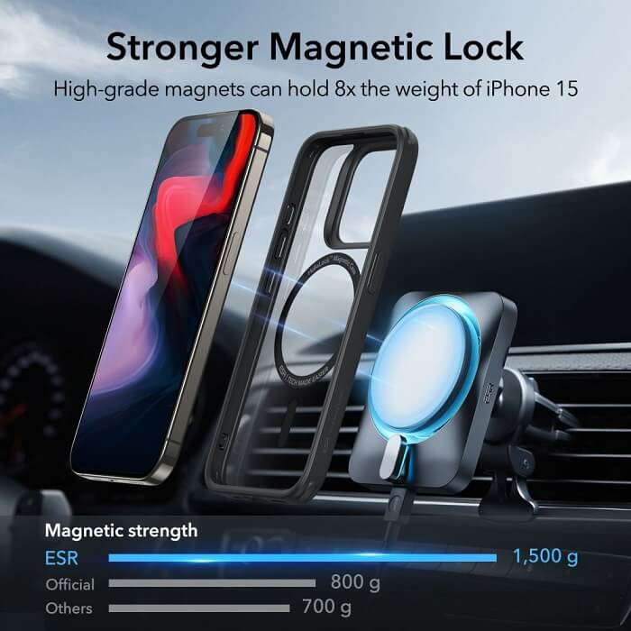 Magsafe Калъф за iPhone 15 Pro, ESR Classic Hybrid Magnetic Case, Черен (4)
