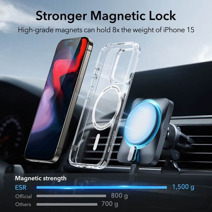 Magsafe Калъф за iPhone 15 Pro Max, ESR Classic Hybrid Magnetic Case, Прозрачен (6)