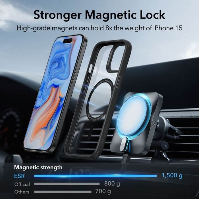 Magsafe Калъф за iPhone 15 Plus, ESR Classic Hybrid Magnetic Case, Черен (4)