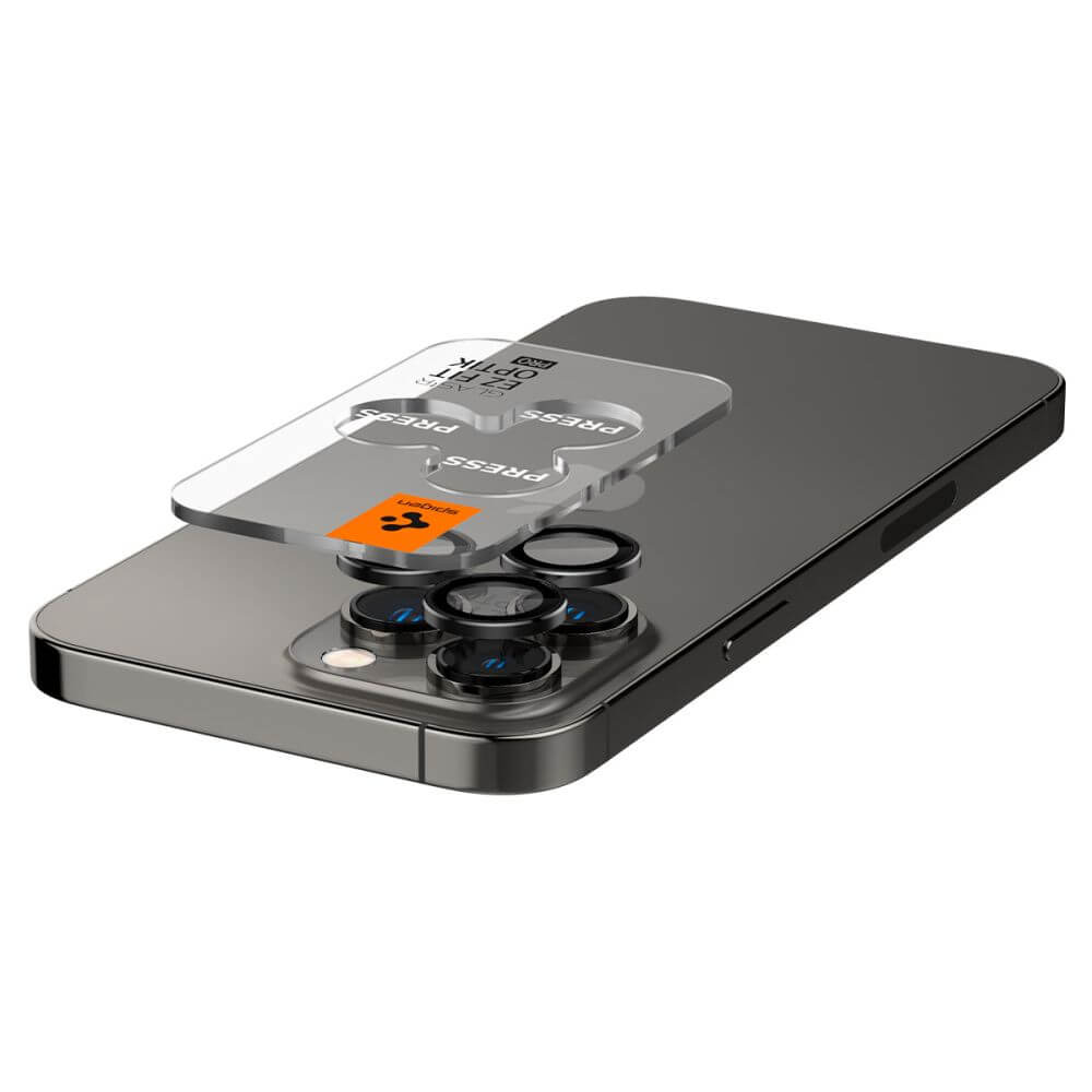 Протектор за Камерата на iPhone 15 Pro, Spigen EZ Fit Optik Pro Glass tR 2бр., Черен (4)