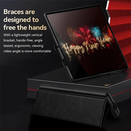 Кожен Калъф с Поставка за Samsung Z Fold 5, Sulada Stand Book Case, Черен (5)