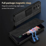 Кожен Калъф с Поставка за Samsung Z Fold 5, Sulada Stand Book Case, Черен (4)