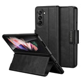 Кожен Калъф с Поставка за Samsung Z Fold 5, Sulada Stand Book Case, Черен