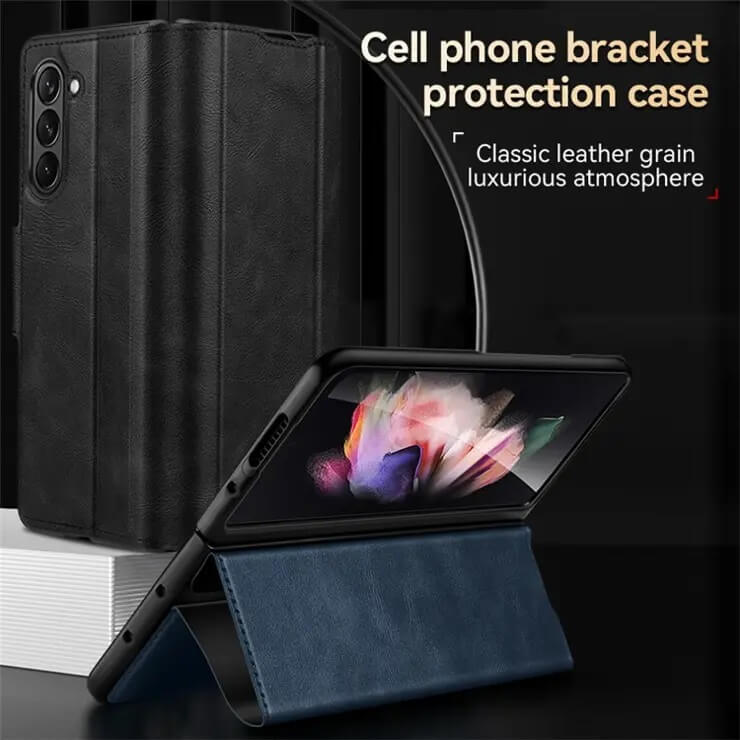 Кожен Калъф с Поставка за Samsung Z Fold 5, Sulada Stand Book Case, Черен (3)
