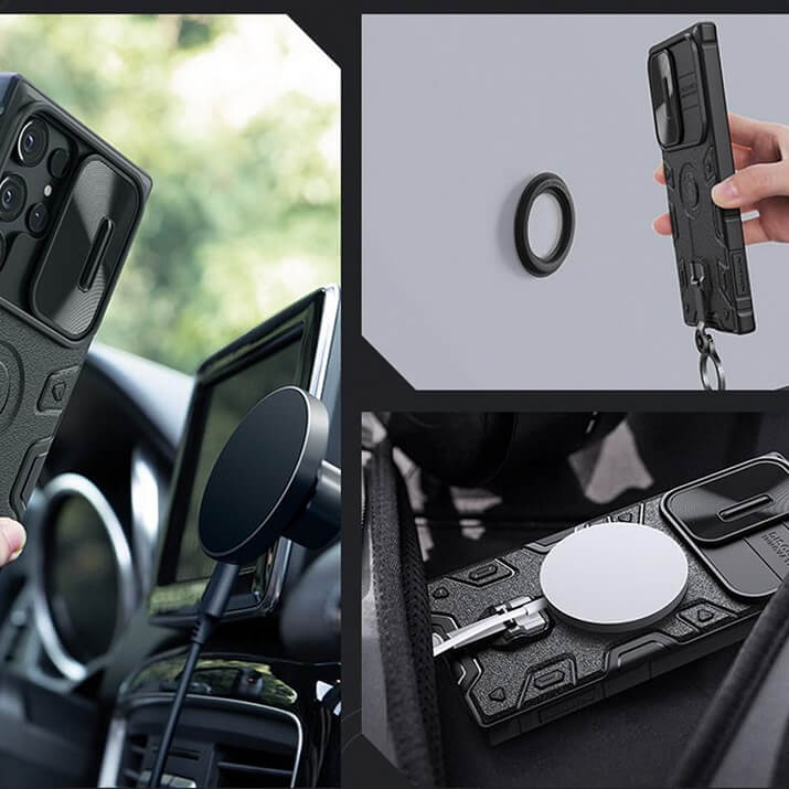 Magsafe Калъф с Поставка за Samsung S23 Ultra, Nillkin CamShield Armor Pro Case, Черен (8)