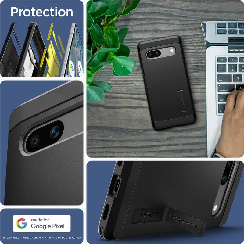 Калъф с Поставка за Google Pixel 7A, Spigen Tough Armor Case, Черен (8)