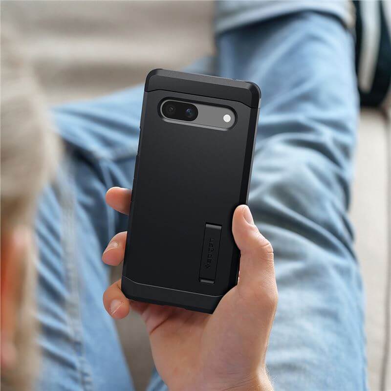 Калъф с Поставка за Google Pixel 7A, Spigen Tough Armor Case, Черен (9)