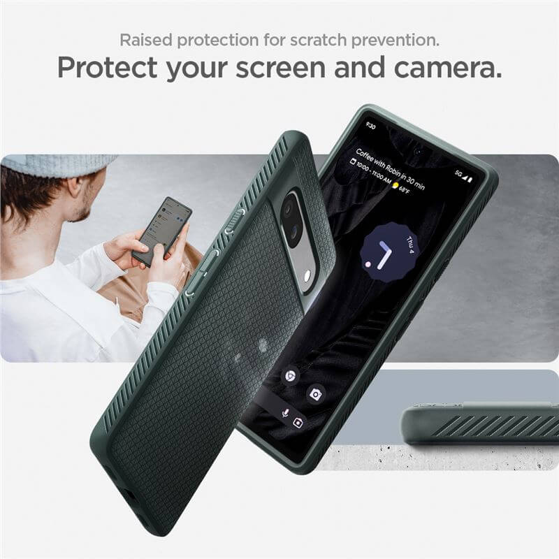 Противоударен Силиконов Калъф за Google Pixel 7A, Spigen Liquid Air Case, Зелен (9)