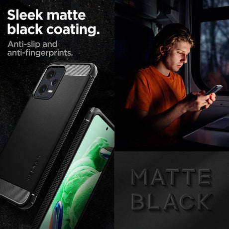 Противоударен Калъф за Xiaomi Redmi Note 12 5G, Spigen Rugged Armor Case, Черен (8)