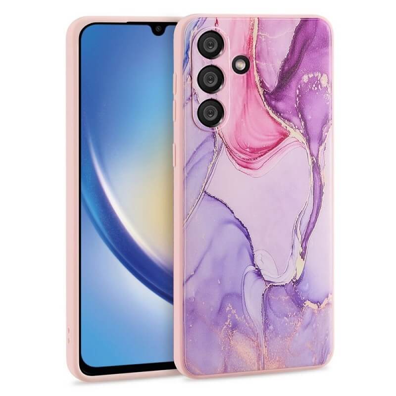 Силиконов Калъф за Samsung A34, Tech-Protect Printing Marble2 Case, Лилав