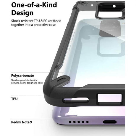 Противоударен Хибриден Калъф за Xiaomi Redmi Note 9, Ringke Fusion X Case, Черен (5)