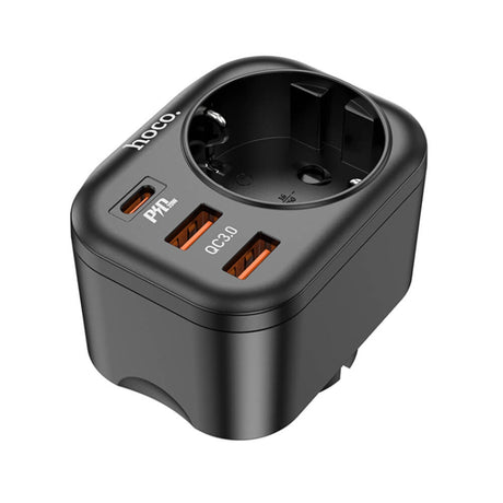 Комбинирано Зарядно с Разклонител, Hoco 3USB+1Bit 220v 20w, Черен (2)