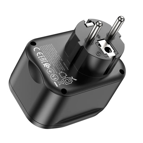 Комбинирано Зарядно с Разклонител, Hoco 3USB+1Bit 220v 20w, Черен (3)