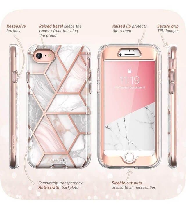 Дамски Калъф за iPhone SE 2022/2020 8/7, Supcase Iblsn Cosmo Marble, Розов (6)