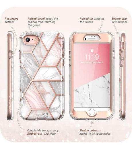 Дамски Калъф за iPhone SE 2022/2020 8/7, Supcase Iblsn Cosmo Marble, Розов (6)