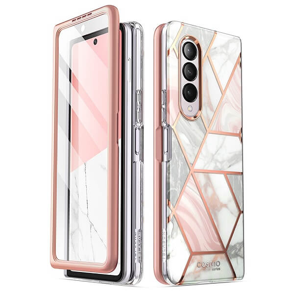 Дамски Калъф за Samsung Z Fold 3, Supcase Iblsn Cosmo Marble, Розов