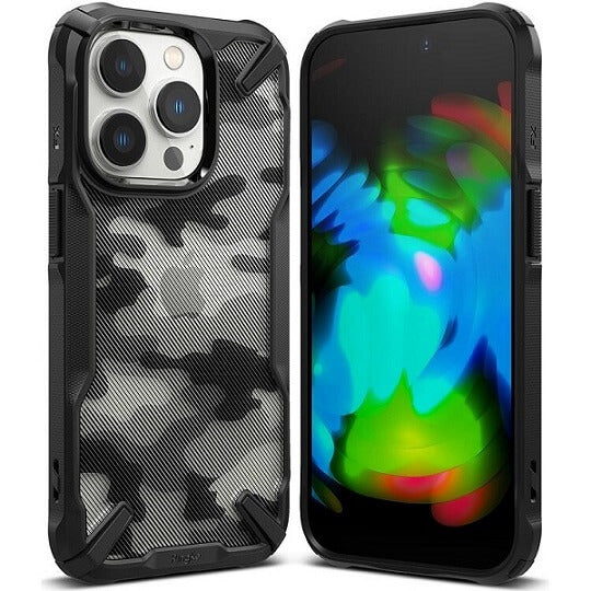 Противоударен Хибриден Калъф за iPhone 14 Pro Max, Ringke Fusion X Camouflage Case, Черен (3)