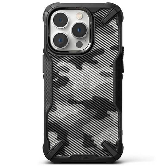 Противоударен Хибриден Калъф за iPhone 14 Pro Max, Ringke Fusion X Camouflage Case, Черен (2)
