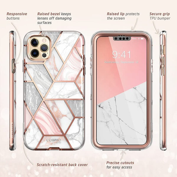 Дамски Калъф за iPhone 13 Pro, Supcase Iblsn Cosmo Marble, Розов (6)