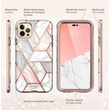 Дамски Калъф за iPhone 14 Pro Max, Supcase Iblsn Cosmo Marble, Розов (3)