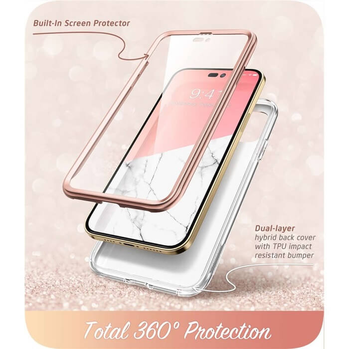 Дамски Калъф за iPhone 14 Pro, Supcase Iblsn Cosmo Marble, Розов (4)