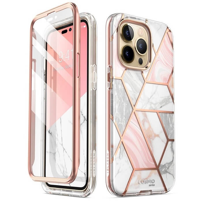 Дамски Калъф за iPhone 14 Pro, Supcase Iblsn Cosmo Marble, Розов