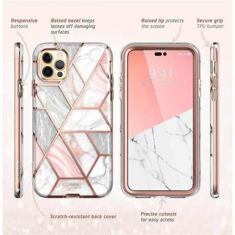 Дамски Калъф за iPhone 14 Pro, Supcase Iblsn Cosmo Marble, Розов (3)