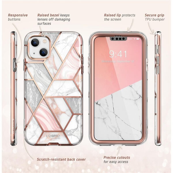 Дамски Калъф за iPhone 14, Supcase Iblsn Cosmo Marble, Розов (3)