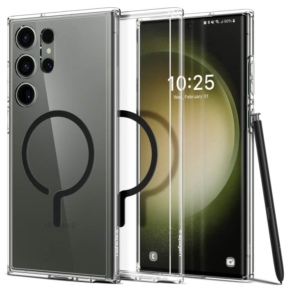 Magsafe Калъф за Samsung S23 Ultra, Spigen Ultra Hybrid Ring Case, Прозрачен