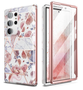 Противоударен Дамски Калъф за Samsung S23 Ultra, Tech-Protect Velar Marble Rose Case, Розов