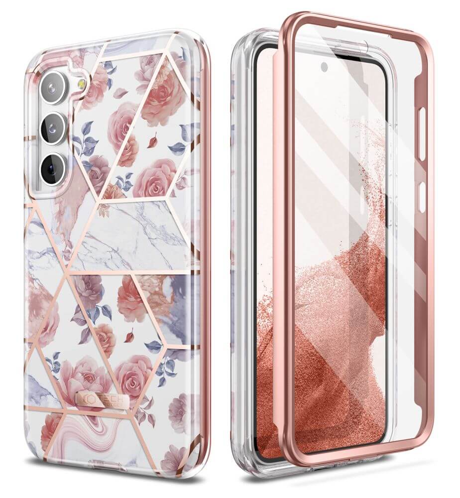 Противоударен Дамски Калъф за Samsung S23, Tech-Protect Velar Marble Rose Case, Розов
