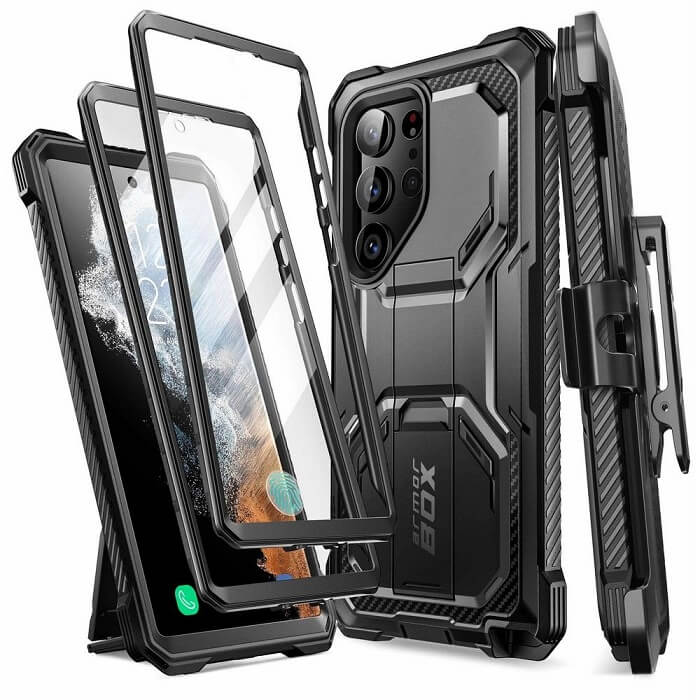 Противоударен Калъф за Samsung S23 Ultra, Supcase Iblsn ArmorBox 2-Set, Черен