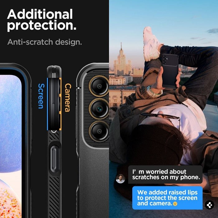 Противоударен Силиконов Калъф за Samsung A14, Spigen Rugged Armor Case, Черен (5)