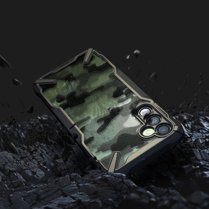 Противоударен Хибриден Калъф за Samsung A14, Ringke Fusion X Camouflage Case, Черен (5)