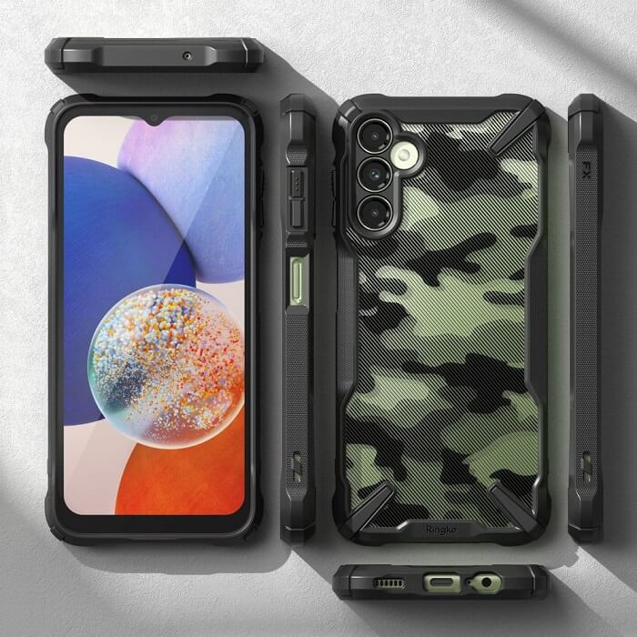 Противоударен Хибриден Калъф за Samsung A14, Ringke Fusion X Camouflage Case, Черен (4)