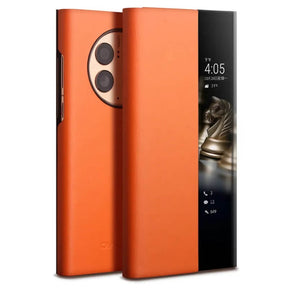 Активен Кожен Калъф за Huawei Mate 50 Pro, Qialino Smart Book Case, Оранжев