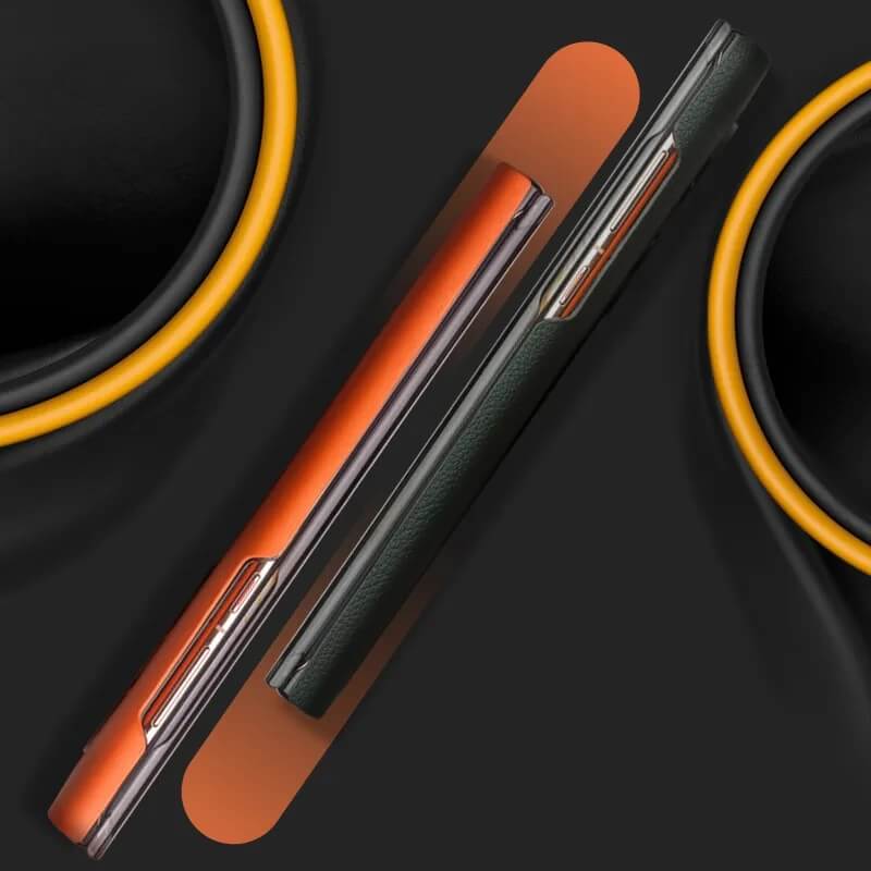 Активен Кожен Калъф за Huawei Mate 50 Pro, Qialino Smart Book Case, Оранжев (4)