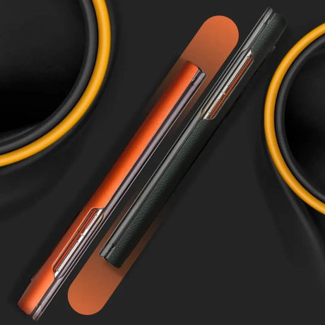 Активен Кожен Калъф за Huawei Mate 50 Pro, Qialino Smart Book Case, Оранжев (4)