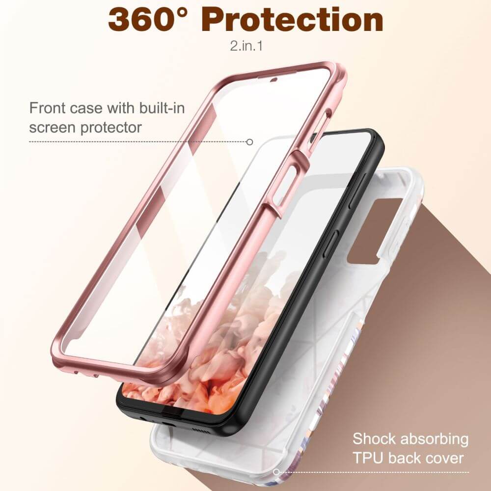 Противоударен Дамски Калъф за Samsung A14, Tech-Protect Velar Marble Rose Case, Розов (3)