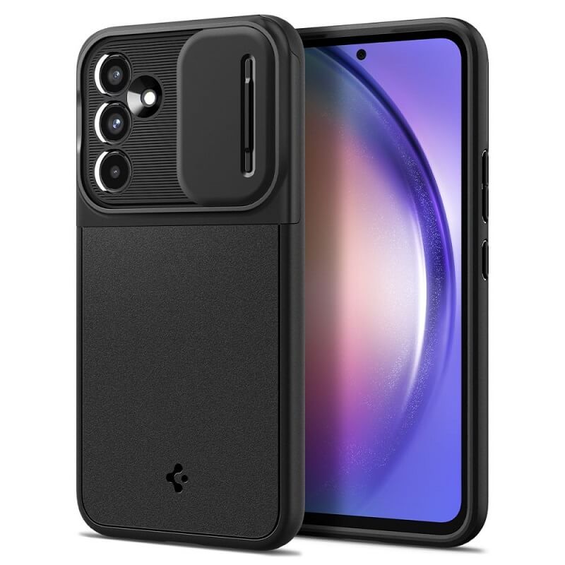Калъф с Камерен Предпазител за Samsung A54, Spigen Optik Armor Case, Черен