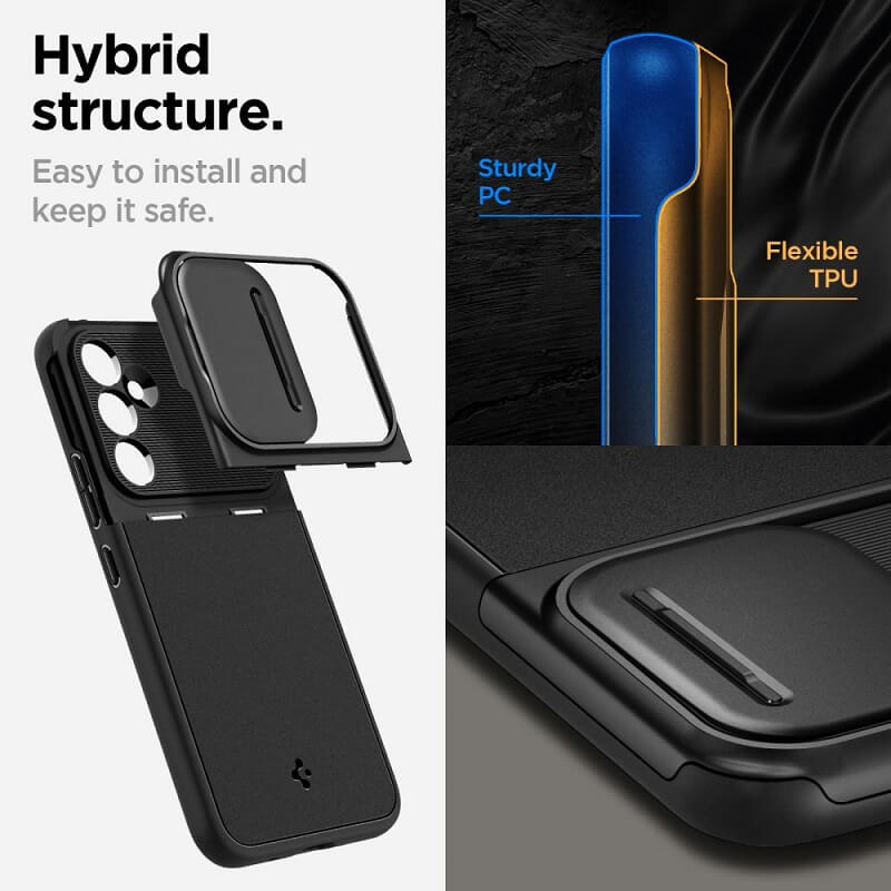 Калъф с Камерен Предпазител за Samsung A54, Spigen Optik Armor Case, Черен (8)