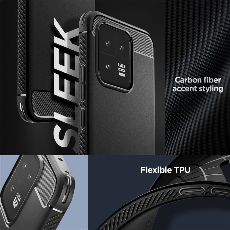 Противоударен Калъф за Xiaomi 13, Spigen Rugged Armor Case, Черен (7)