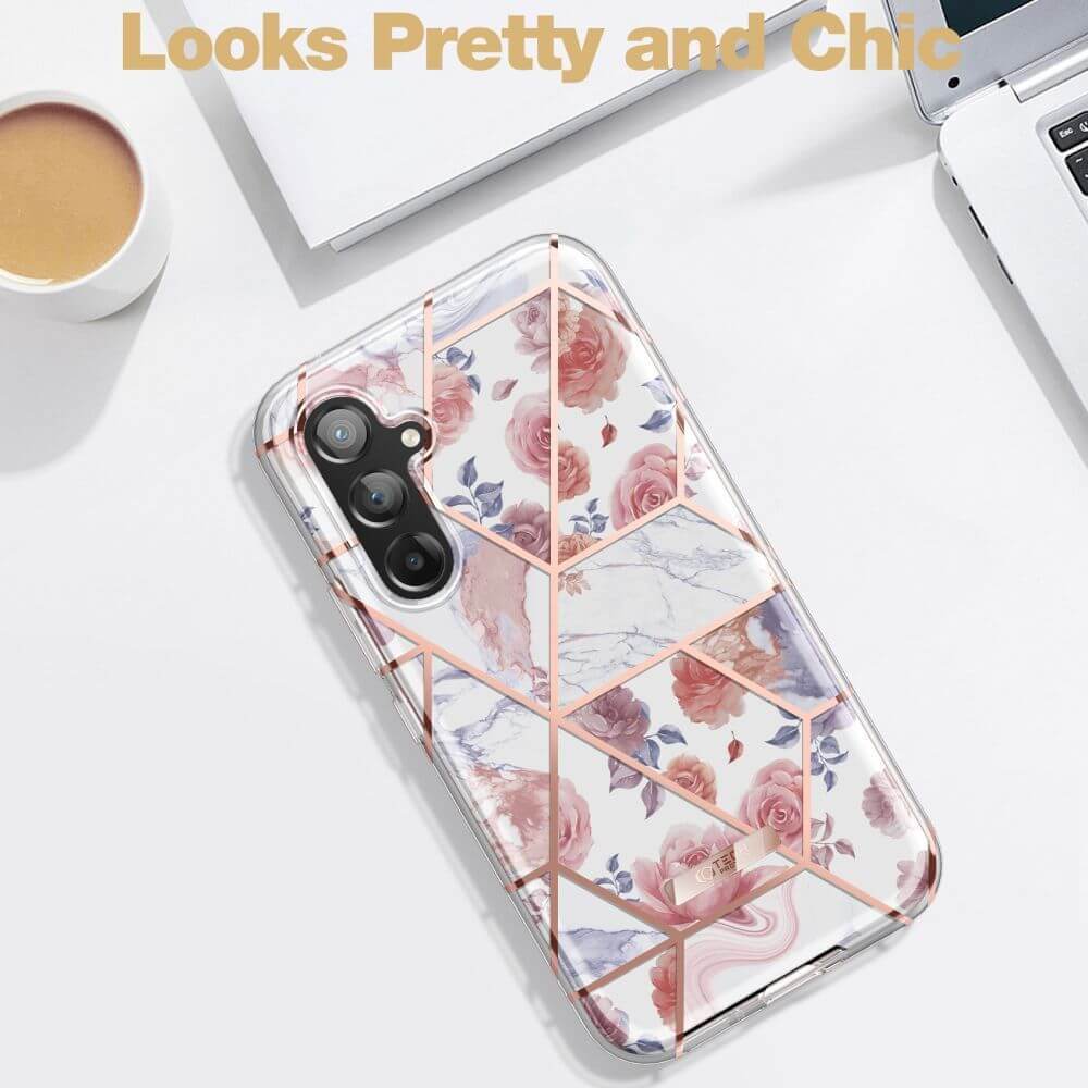 Противоударен Дамски Калъф за Samsung A54, Tech-Protect Velar Marble Rose Case, Розов (2)