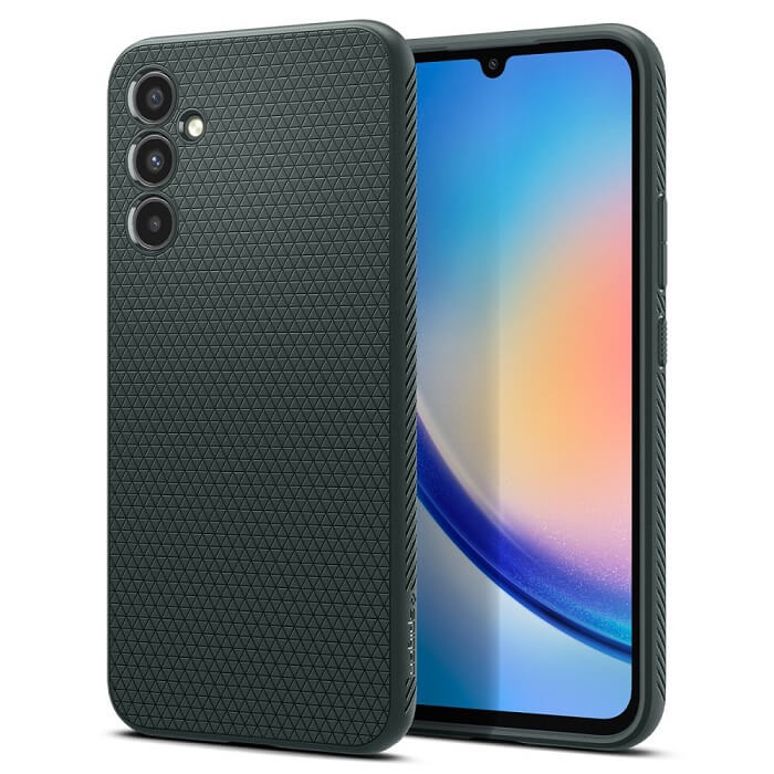 Противоударен Силиконов Калъф за Samsung A34, Spigen Liquid Air Case, Зелен