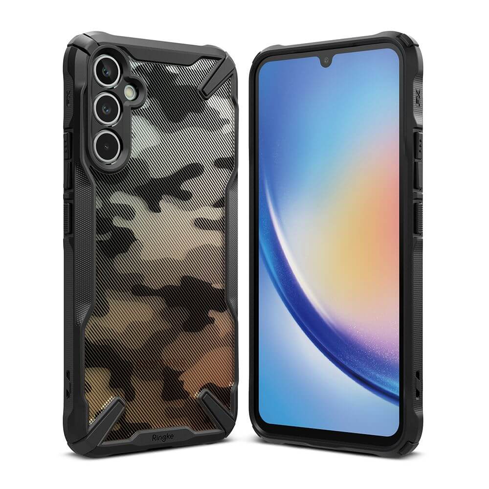 Противоударен Хибриден Калъф за Samsung A34, Ringke Fusion X Camouflage Case, Черен (2)