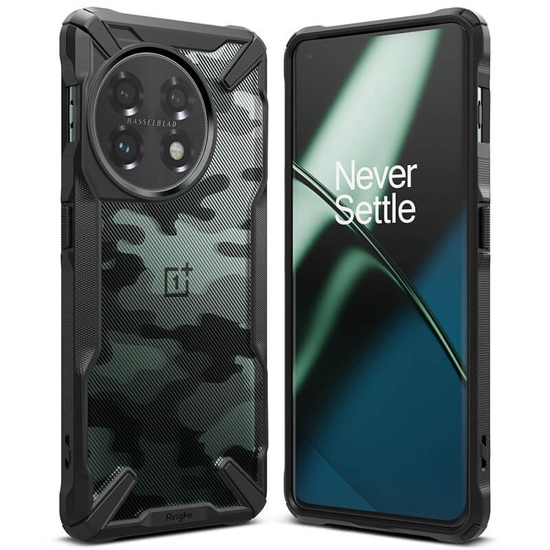 Противоударен Хибриден Калъф за Oneplus 11, Ringke Fusion X Camouflage Case, Черен (2)